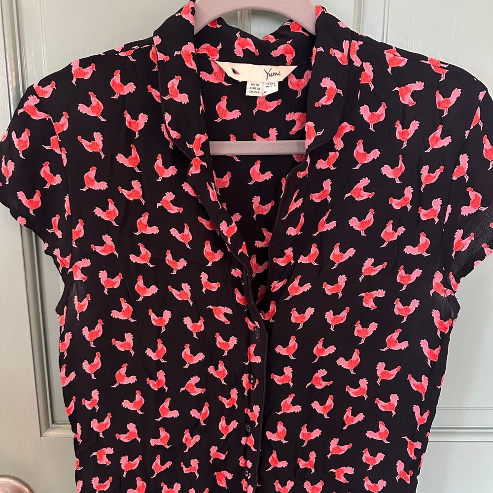Yumi Romper with roosters Size 2/4 UK size 10 GENTLY USED